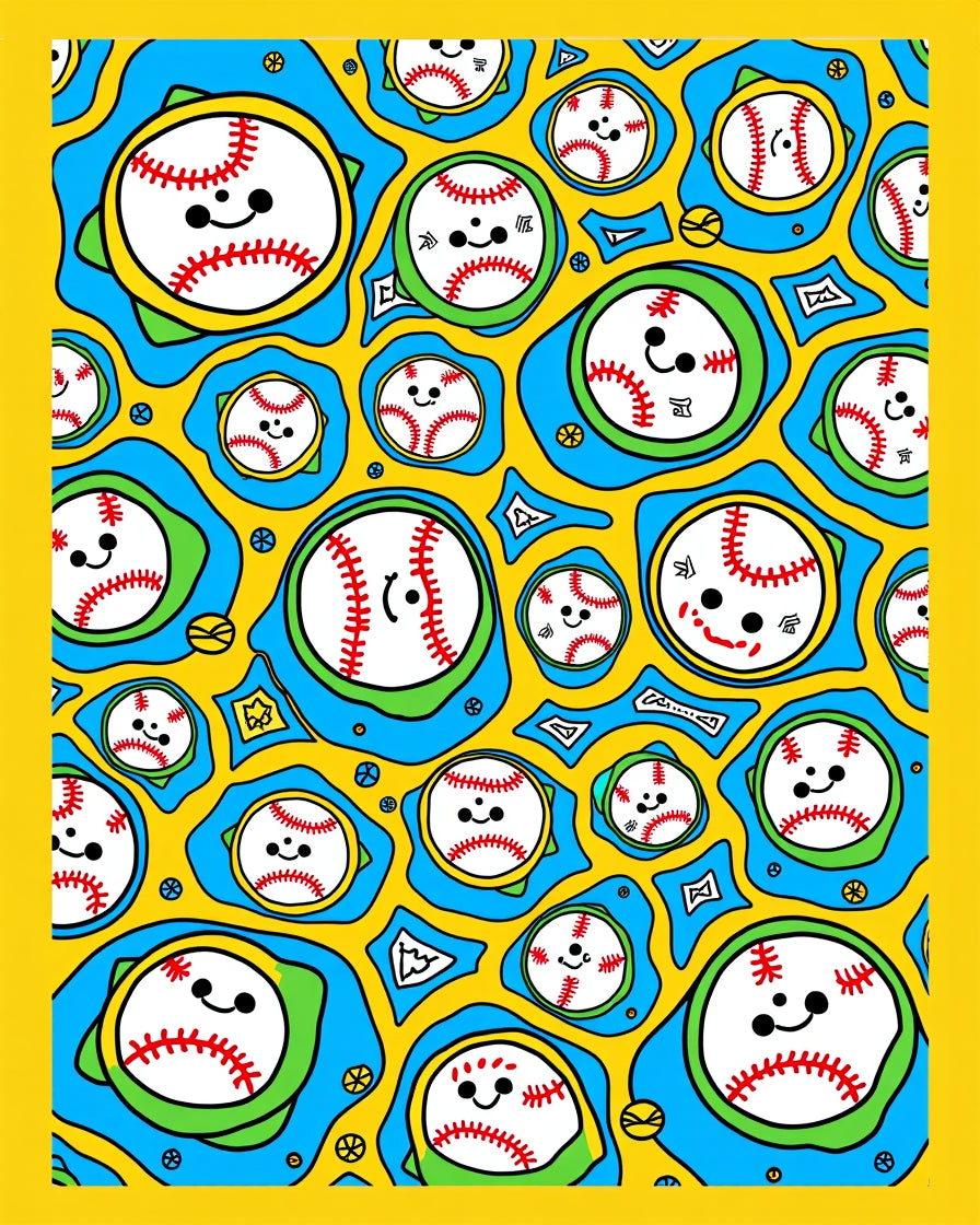 Whimsical Happy Baseball Collage Rug