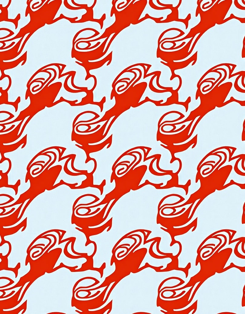 Vibrant Red Stylized Abstract Forms Rug