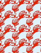 Vibrant Red Stylized Abstract Forms Rug