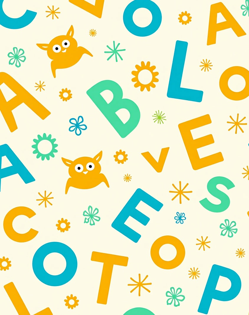 Playful Alphabet Owl Flower Collage Rug