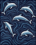 Ocean Dolphins Swirling Navy Waves Rug