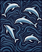 Ocean Dolphins Swirling Navy Waves Rug