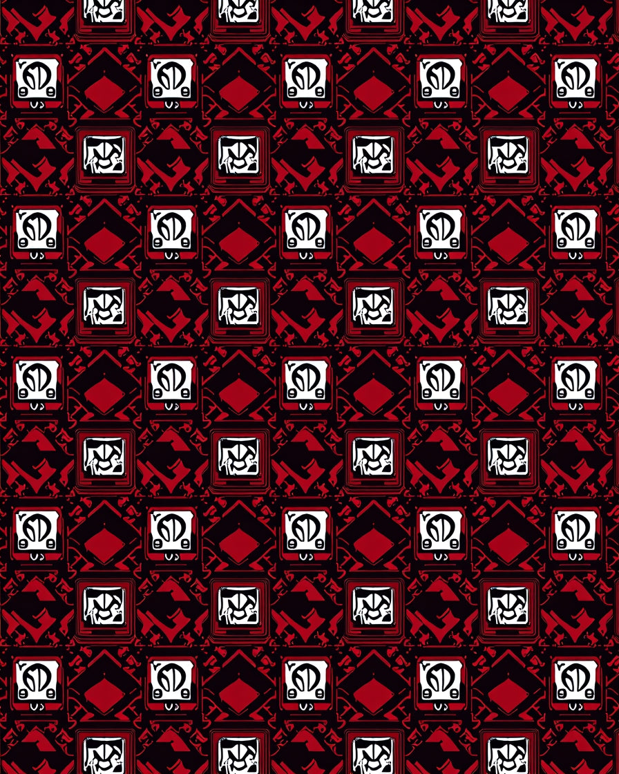 Bold Red Geometric Retro Square Rug