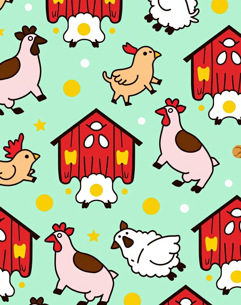 Farm Animals Red Barn Mint Background Rug