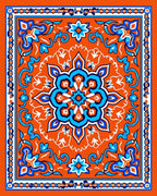 Terracotta Orange Blue Floral Medallion Splash Rug