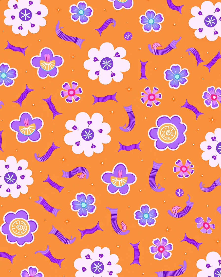 Retro Purple Floral Stripe Accents Rug