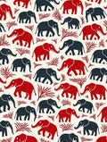 Red And Navy Elephants On Cream Rug
