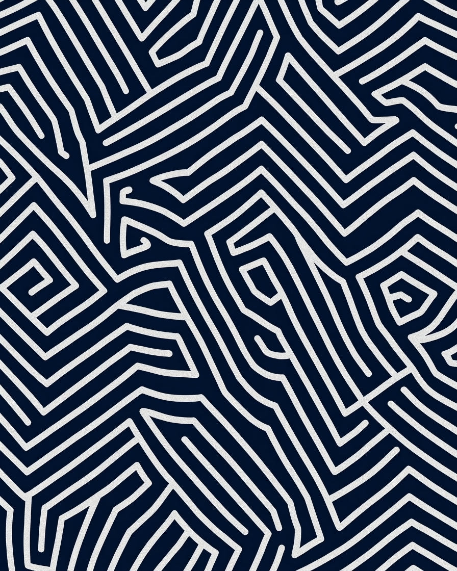 Navy White Abstract Maze Line Rug
