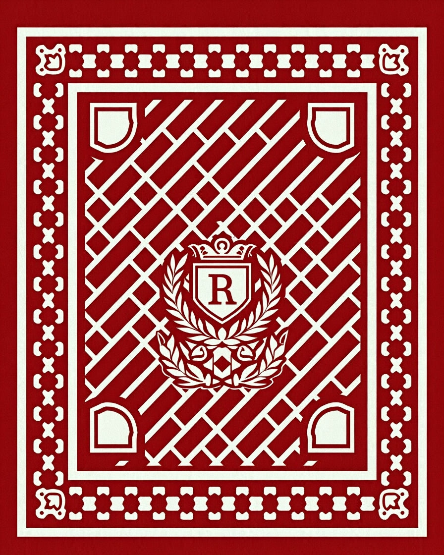 Crimson Laurel Crest Geometric Rug