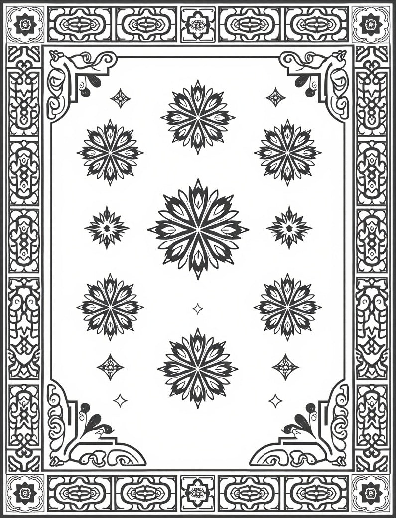 Ornate Starbursts In Elaborate Border Rug