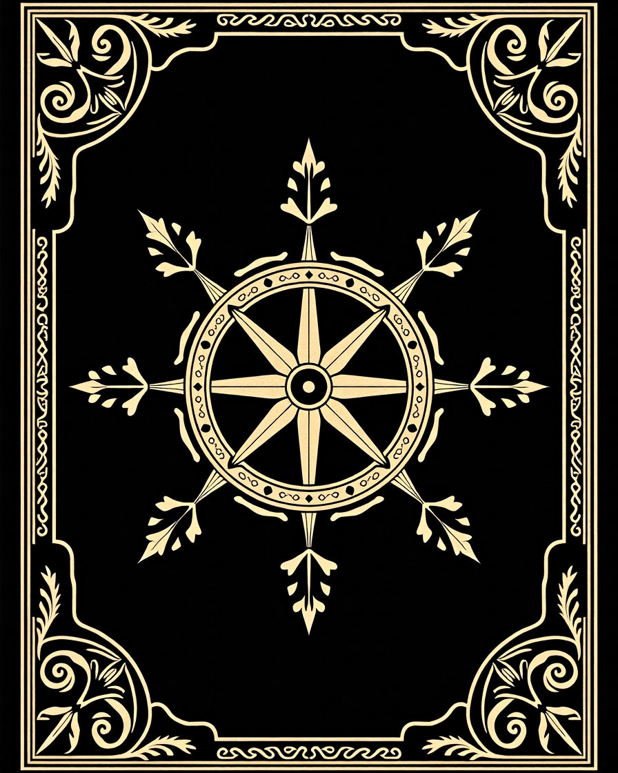 Ornate Golden Compass Emblem Rug