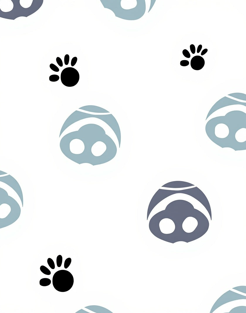 Light Blue Abstract Pig Face Paw Prints Rug