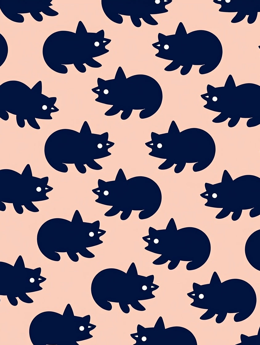 Navy Cat Repeat On Peach Background Rug