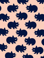 Navy Cat Repeat On Peach Background Rug