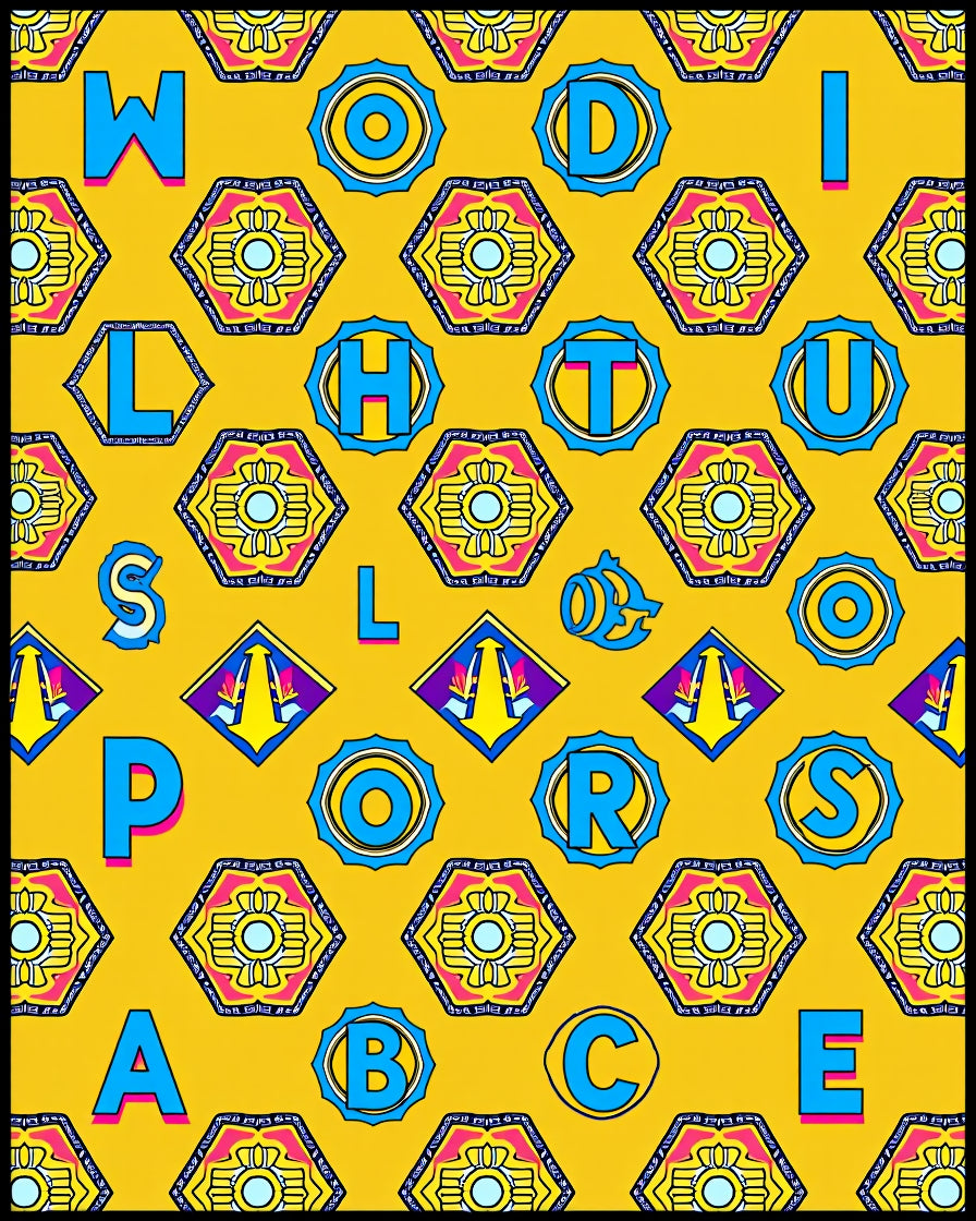 Yellow Alphabet Hexagon Geometric Rug