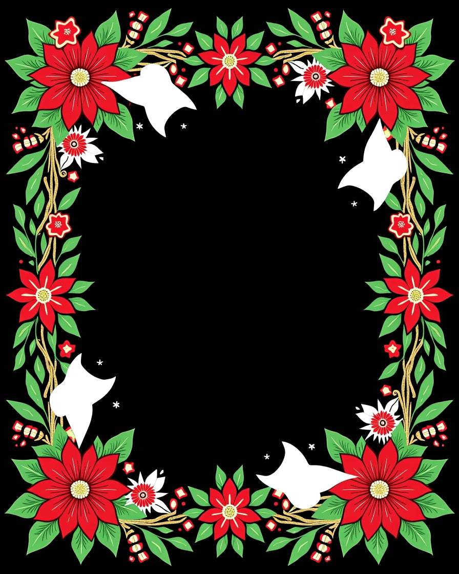 Festive Red Poinsettia Floral Border Rug