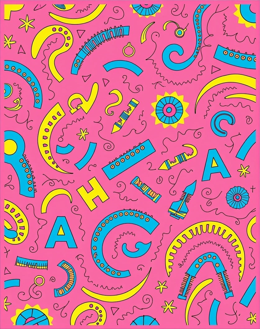 Funky Pink Blue Yellow Abstract Shapes Rug