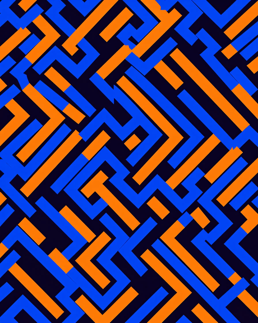 Bold Orange Blue Geometric Maze Rug