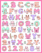 Cute Alphabet Animals Pastel Colors Rug