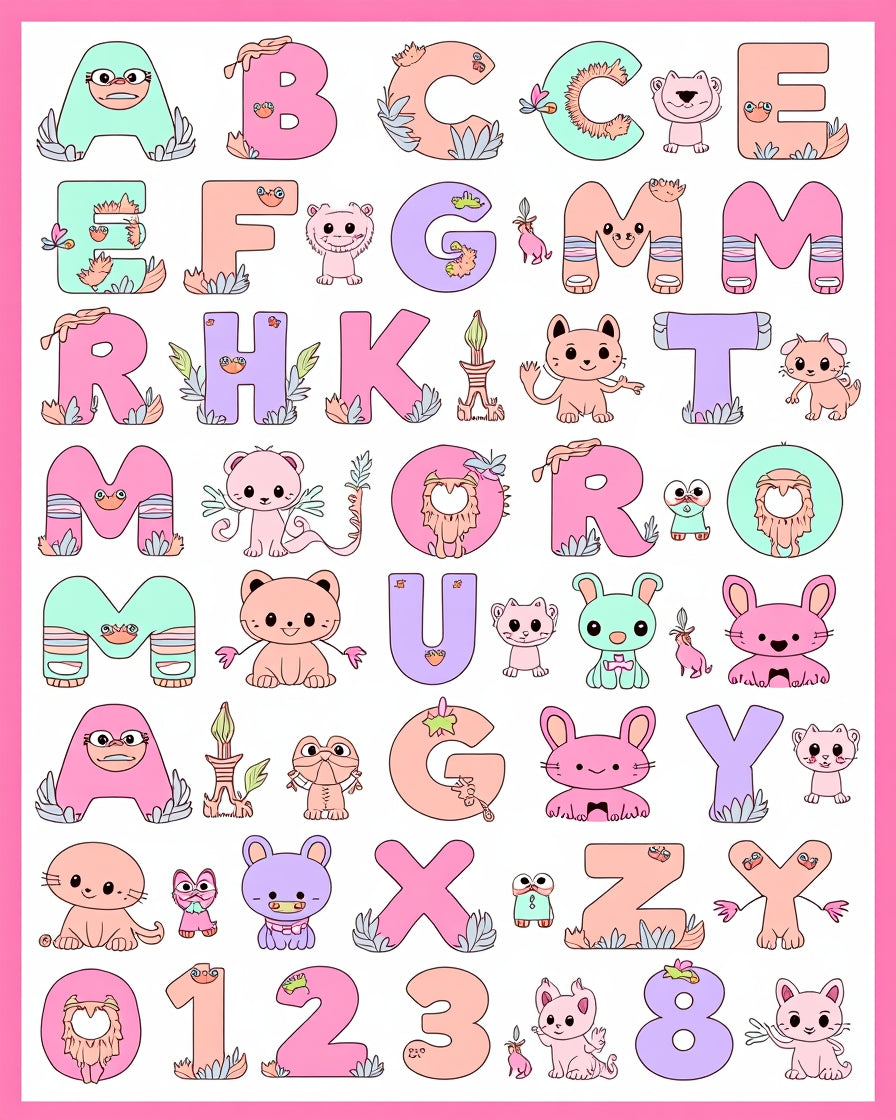 Cute Alphabet Animals Pastel Colors Rug
