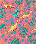 Fun Yellow Dinosaurs Tropical Pink Jungle Rug