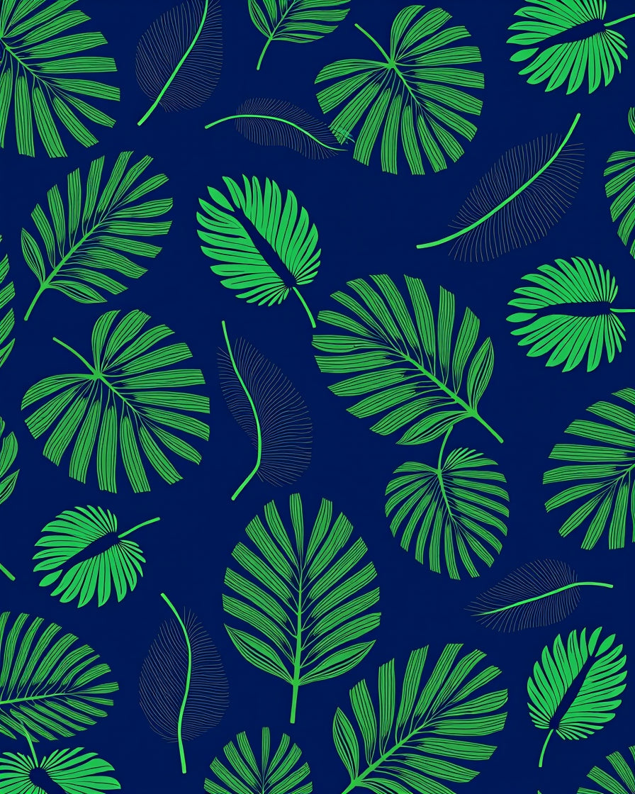 Vibrant Green Tropical Fern Leaves Navy Rug