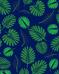 Vibrant Green Tropical Fern Leaves Navy Rug