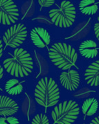 Vibrant Green Tropical Fern Leaves Navy Rug