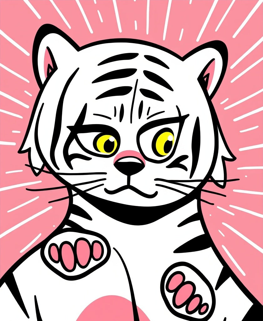 Cute White Tiger Pink Burst Rug