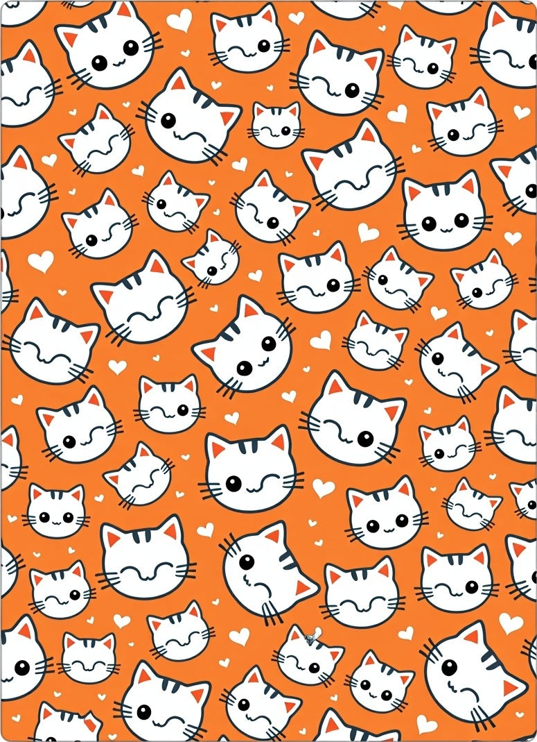 Orange Kawaii Cat Faces Hearts Rug