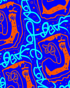 Bright Blue Orange Abstract Doodle Rug