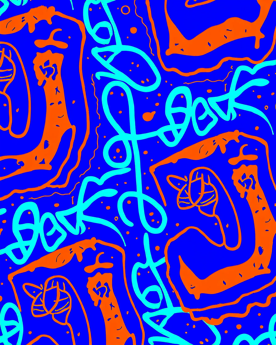 Bright Blue Orange Abstract Doodle Rug