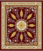 Deep Red Golden Floral Medallion Rug