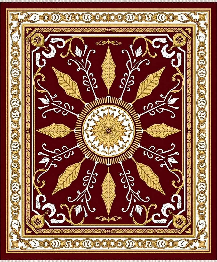 Deep Red Golden Floral Medallion Rug