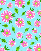 Pink Floral Bright Blue Gardenrug Rug