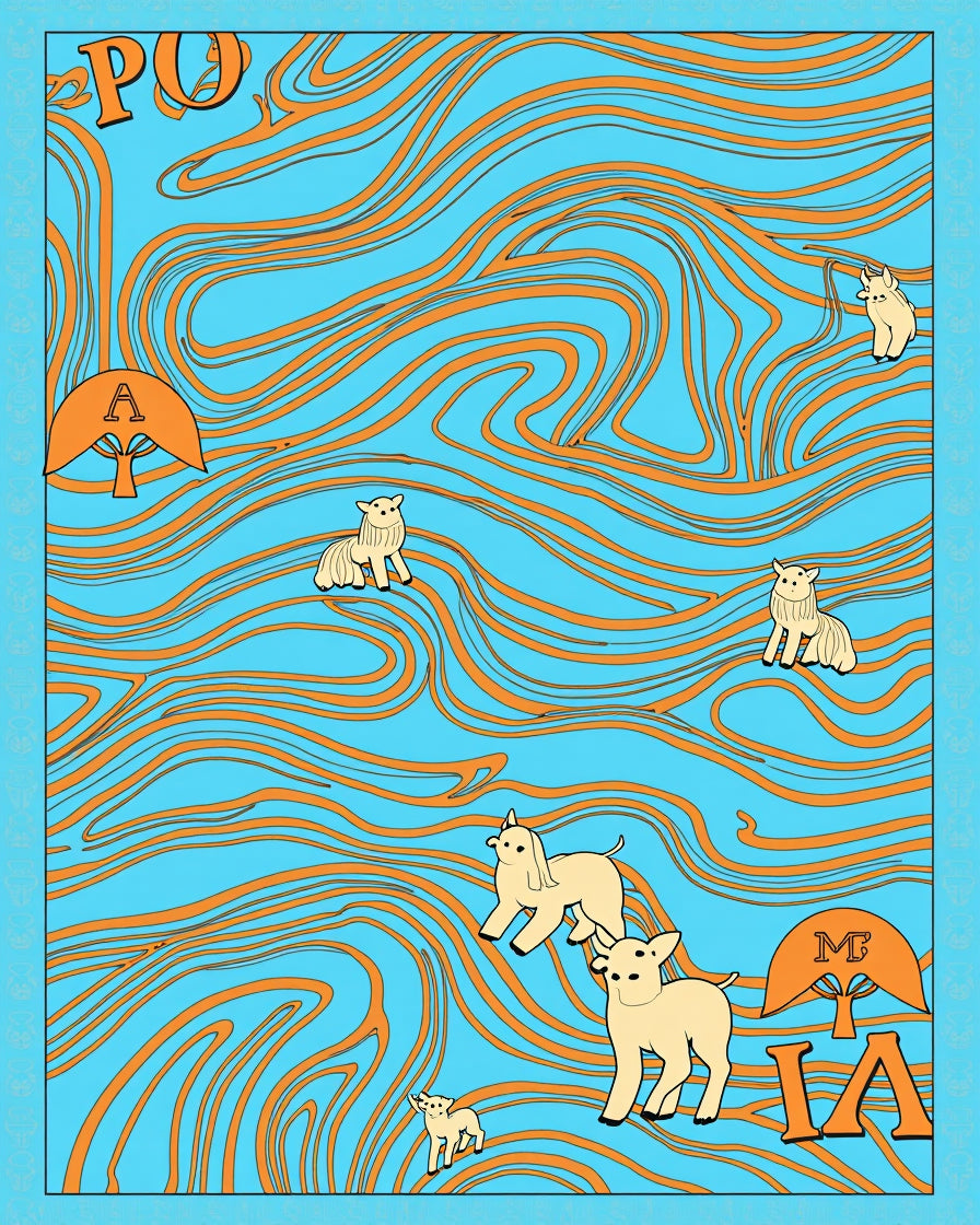 Whimsical Blue Orange Animal Herd Rug