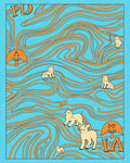 Whimsical Blue Orange Animal Herd Rug