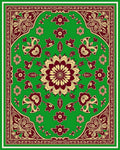 Emerald Green Burgundy Floral Medallion Rug