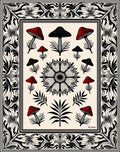 Crimson Black Mushroom Floral Frame Rug