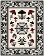 Crimson Black Mushroom Floral Frame Rug
