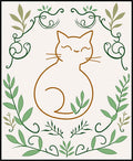 Charming Brown Cat Green Foliage Border Rug