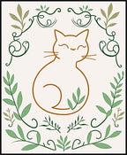 Charming Brown Cat Green Foliage Border Rug