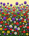 Vibrant Red Purple Yellow Daisy Field Rug
