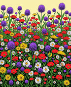 Vibrant Red Purple Yellow Daisy Field Rug