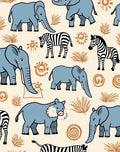 Blue Elephant Zebra Savannah Scene Rug