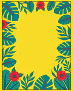 Tropical Red Flower Teal Leaf Frame Rug