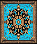Golden Teal Mandala Floral Border Rug
