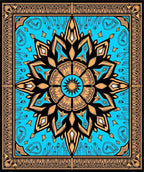 Golden Teal Mandala Floral Border Rug