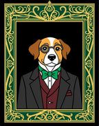 Dapper Dog Portrait Green Gold Frame Rug