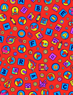 Bright Red Playful Alphabet Collage Rug